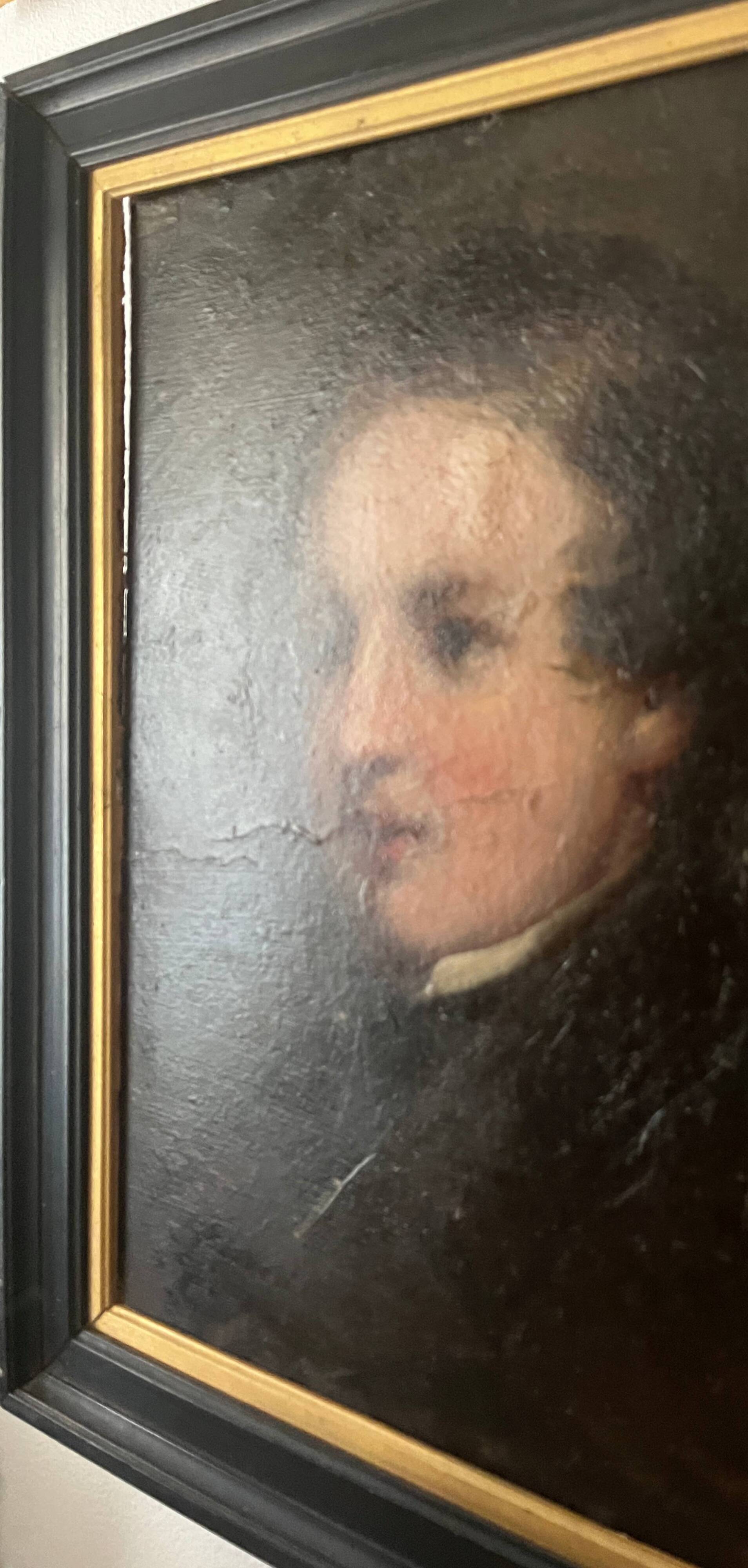 HSP painting "Romantic portrait" young man two-sided 19th century