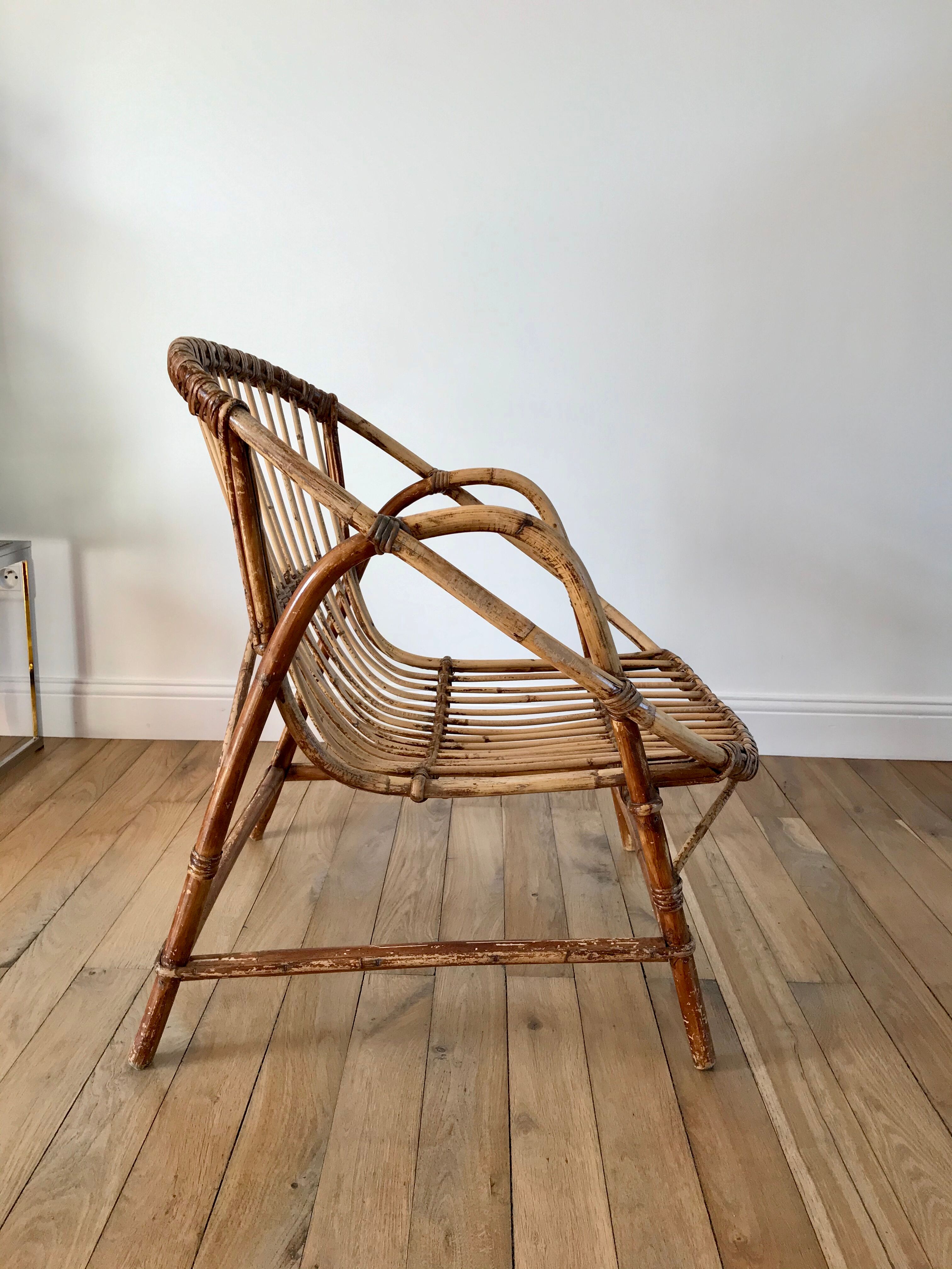Rattan &  bamboo shell armchair 60/70