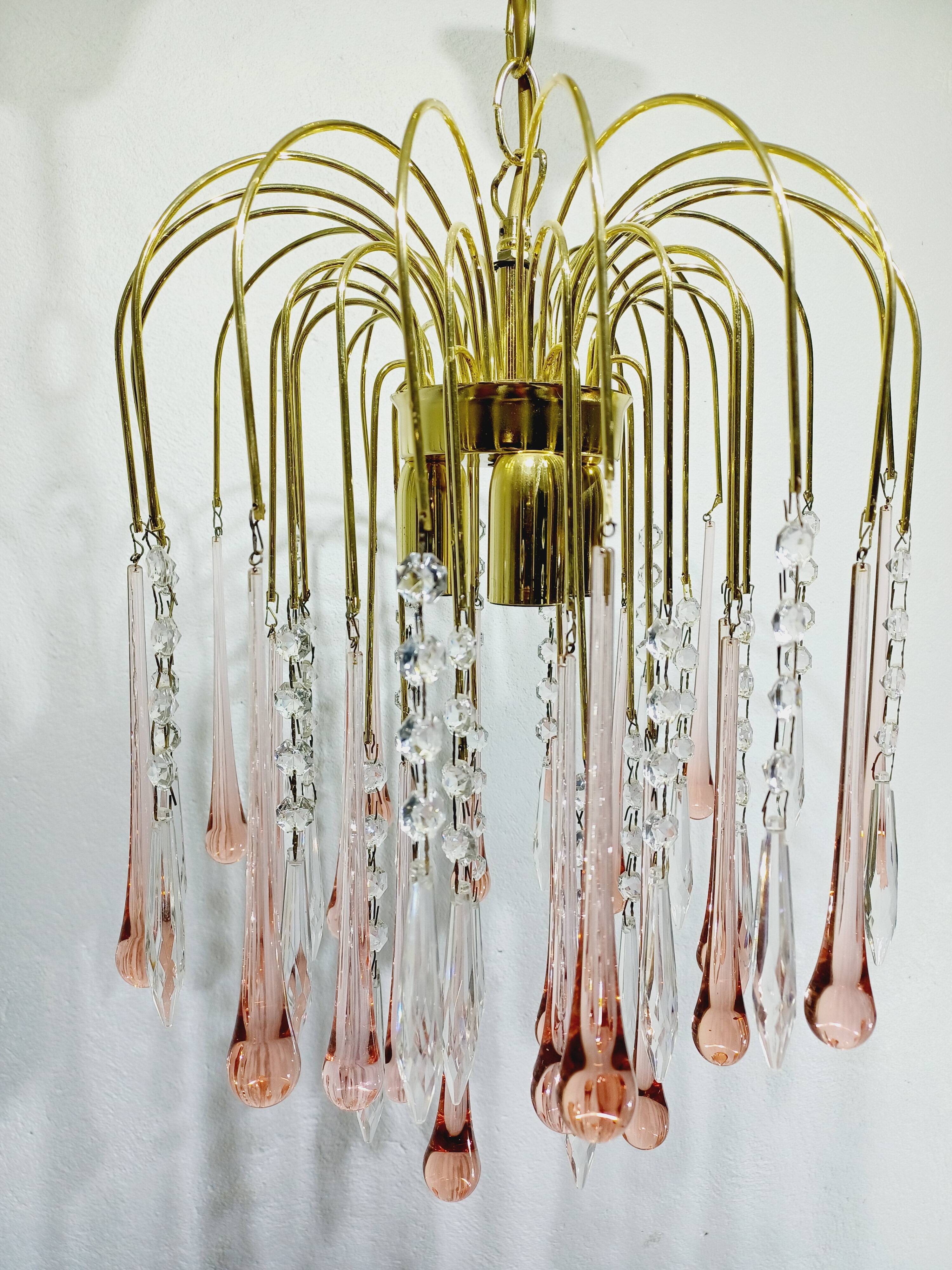 Murano chandelier pink crystal drops