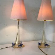 Set of 2 vintage romantic Venetian Italian table lamps in Murano glass.