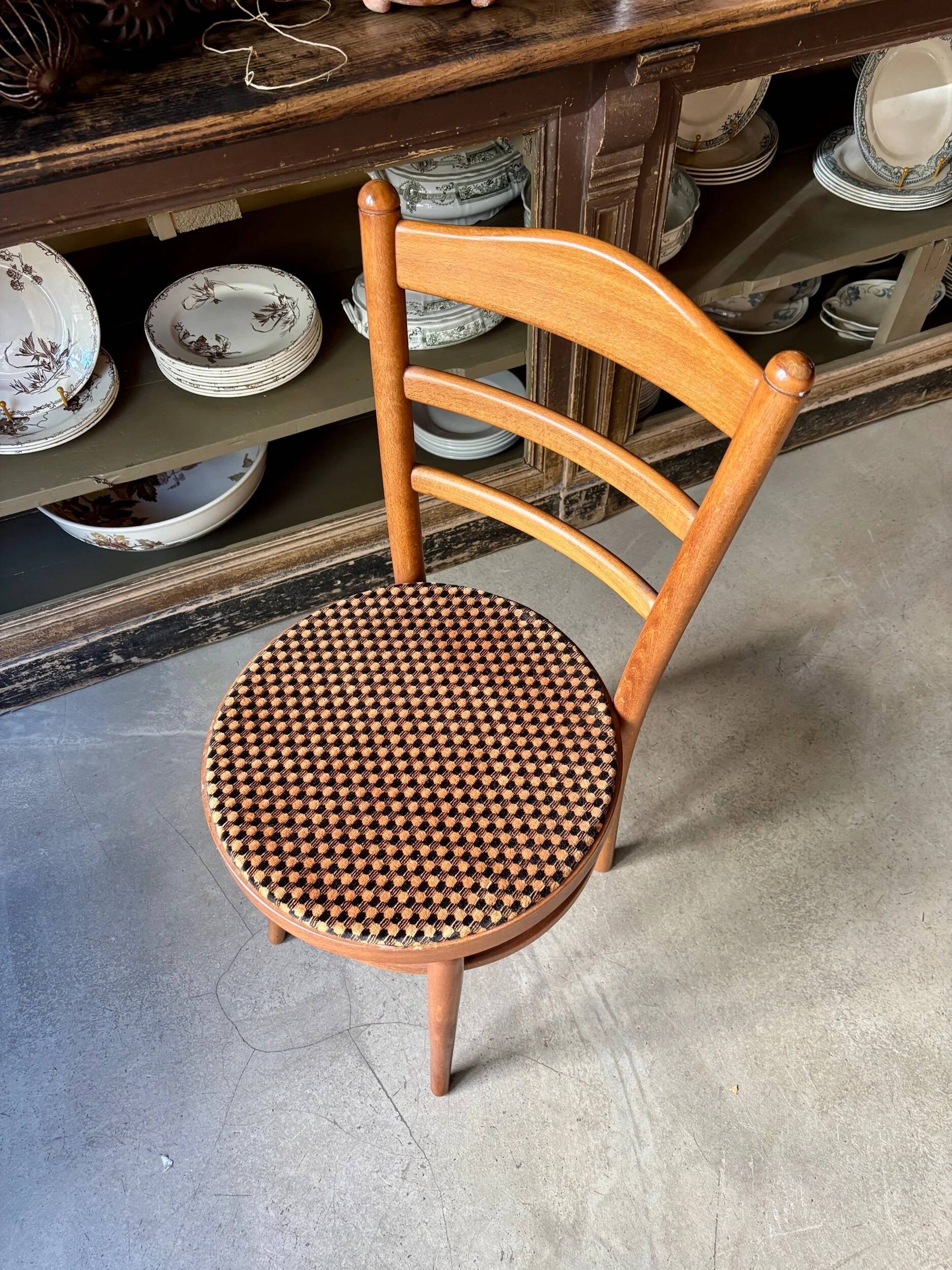 Baumann bistro chair in beech and orange and black geometric cotton