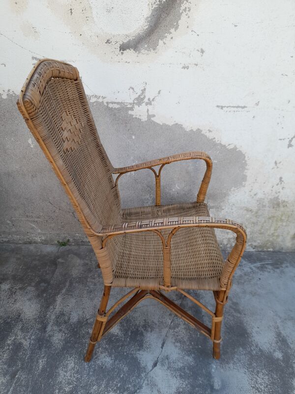 Fauteuil en osier ancien années 50