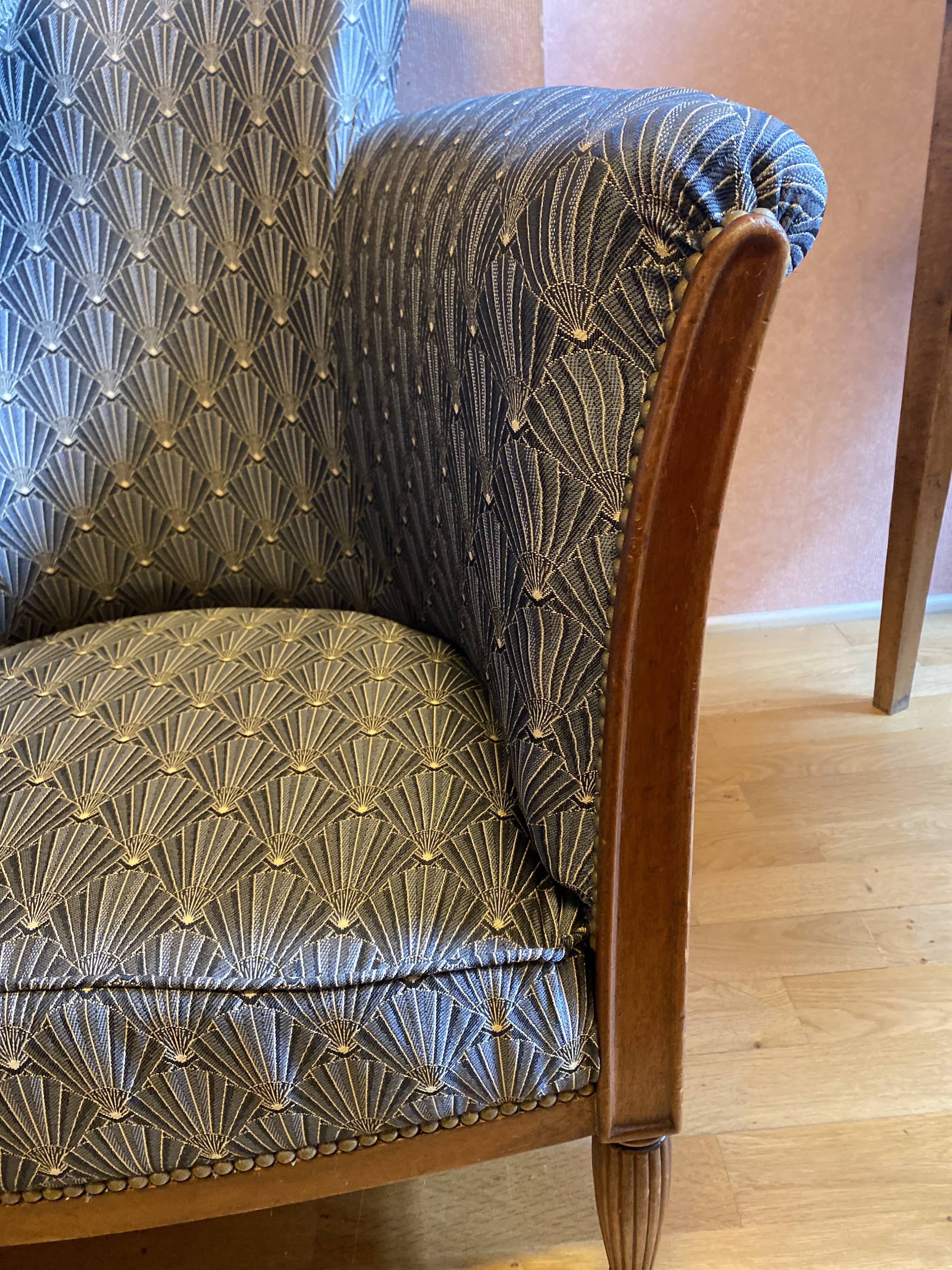 Pair of Art Deco style armchairs, refurbished. Upholstery fabric for armchairs.