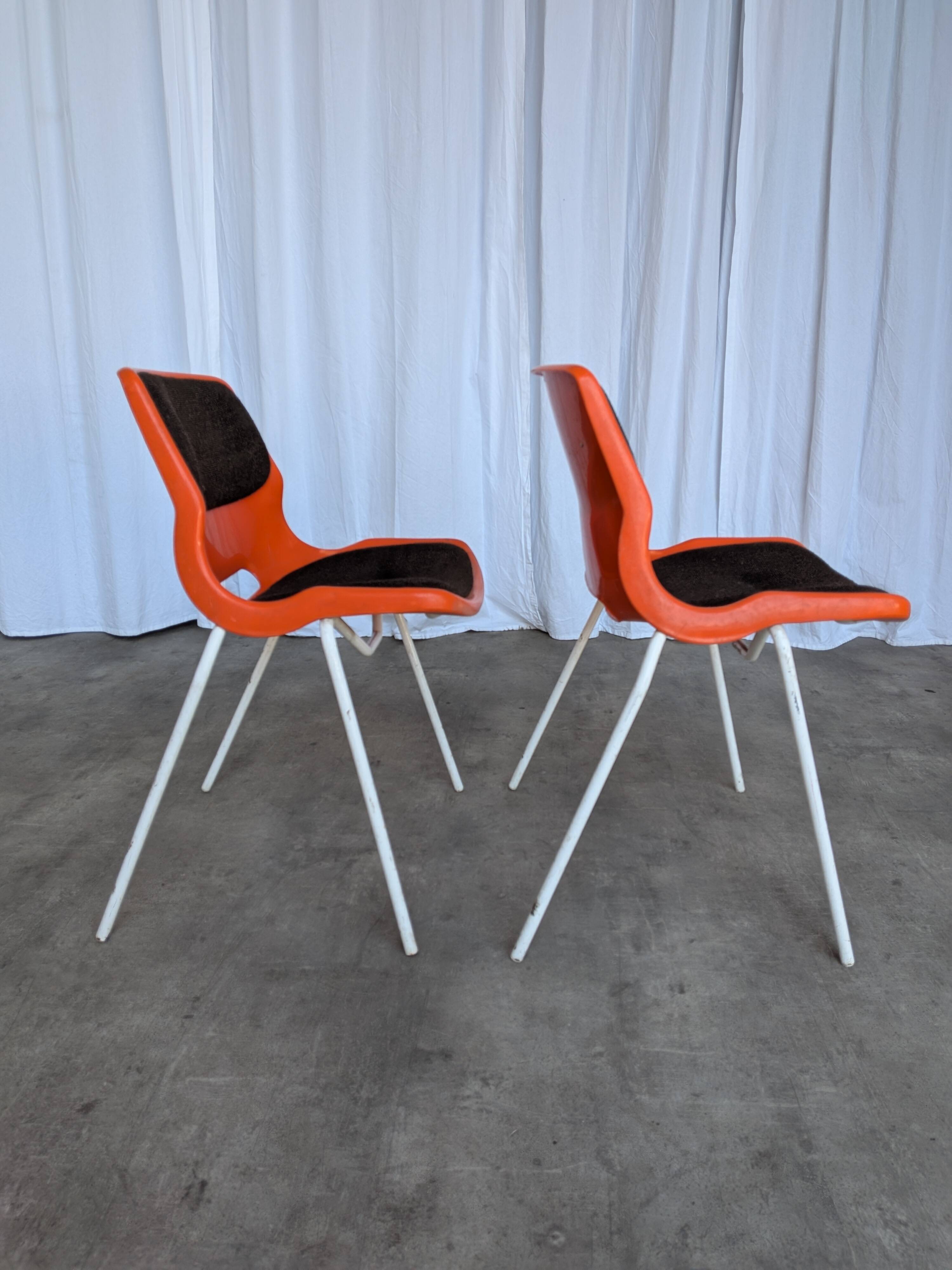 Vintage Overman Meblo Chairs: Orange & Brown Fabric, Stackable - Set of 2
