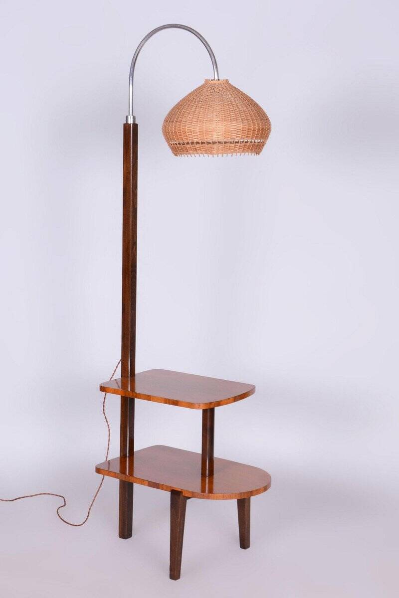 Art Deco Walnut Floor Lamp attributed to J. Halabala for Up Závody, 1930s