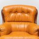 Pair of leather and wood armchairs 1950s vintage modernism