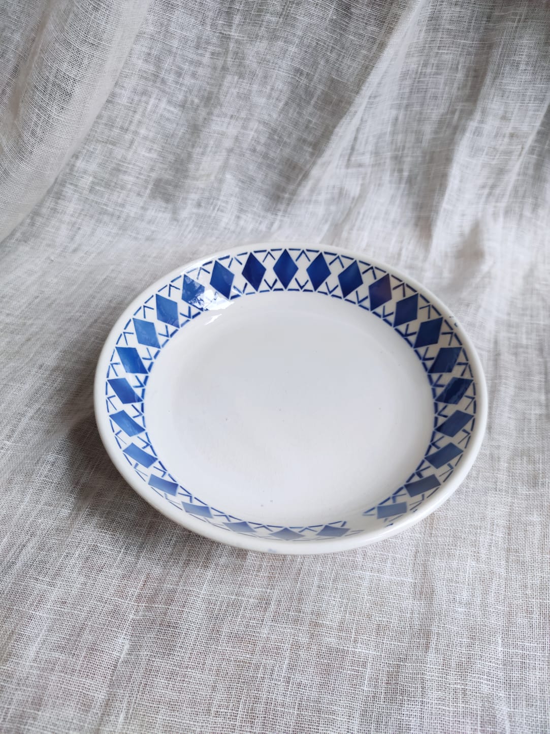 Badonviller Round Foot Dishes Blue Harlequin Patterns "Marie"