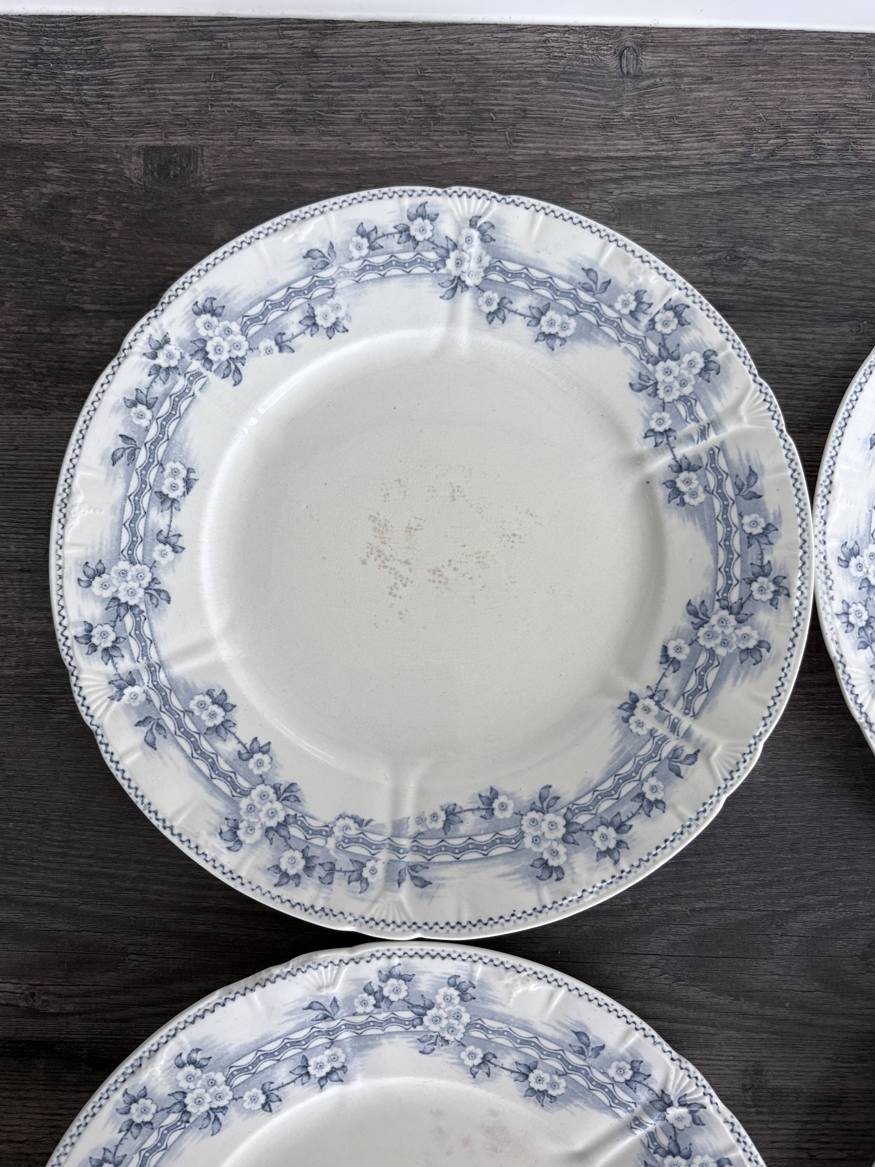 4 antique plates by Franz Anton Mehlem "Anita", antique porcelain