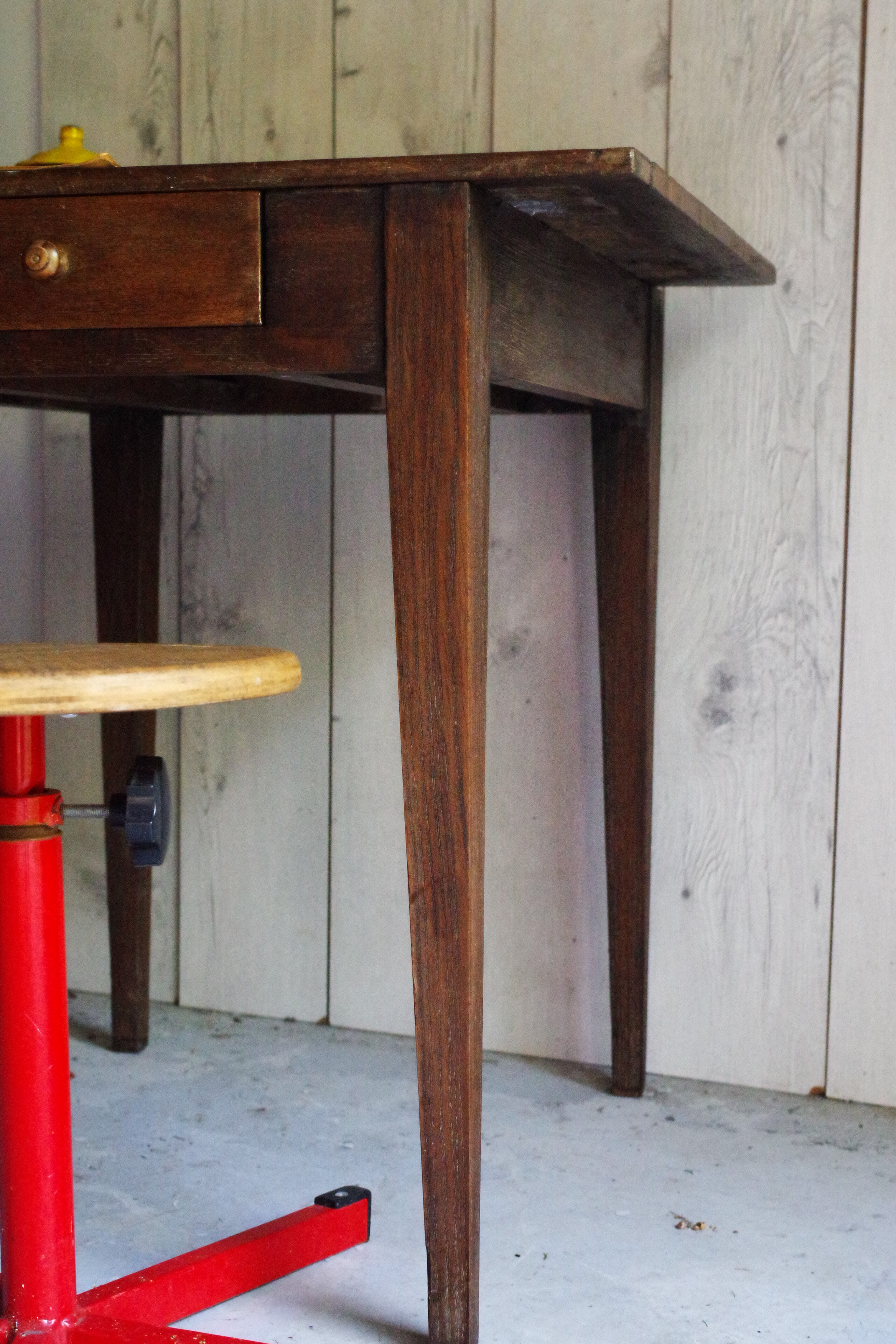 Old rustic wooden farmhouse table in 50s