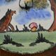 Vintage cheese board Fable de La Fontaine and his knife from the 60s