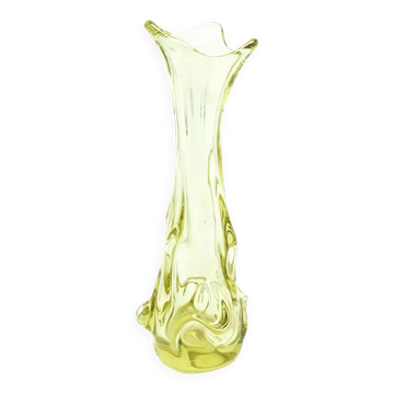 Postmodern vase, yellow glass, Poland, 1970s