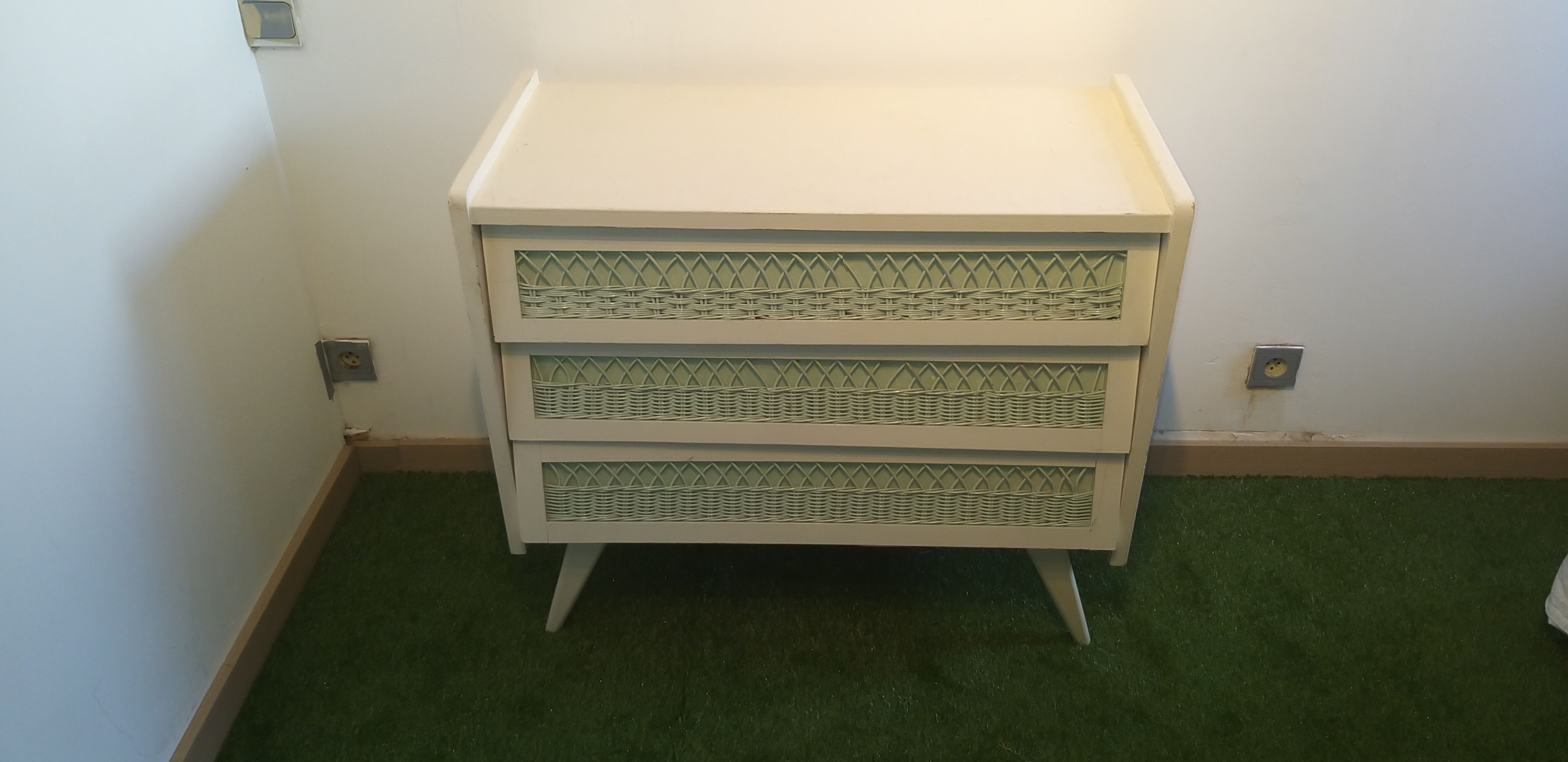 Chest of drawers 3 rattan and wood drawers