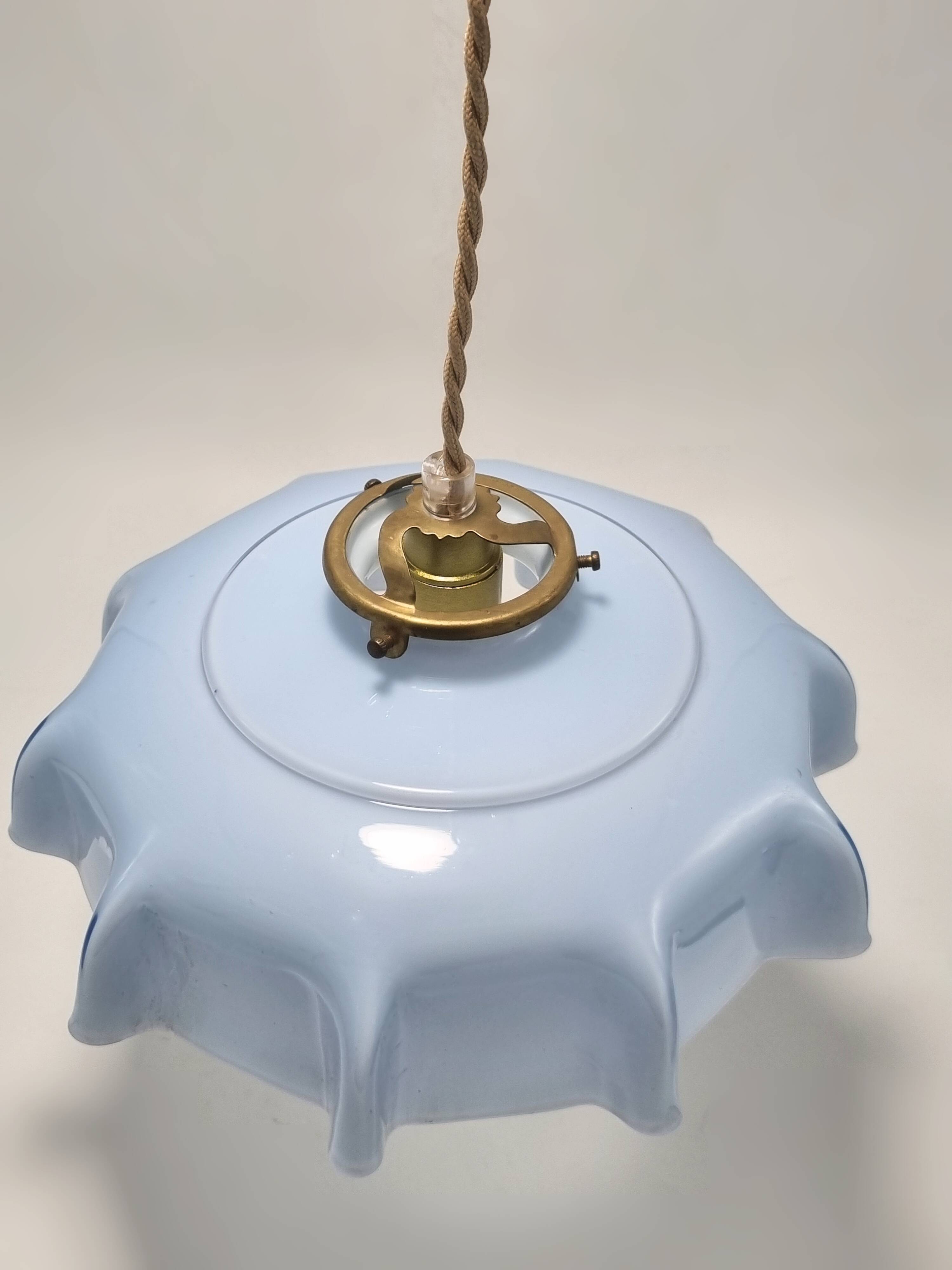Blue opaline glass pendant light