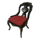 Chaise gondole Napoléon III en bois et papier mâché laqué noir et burgauté