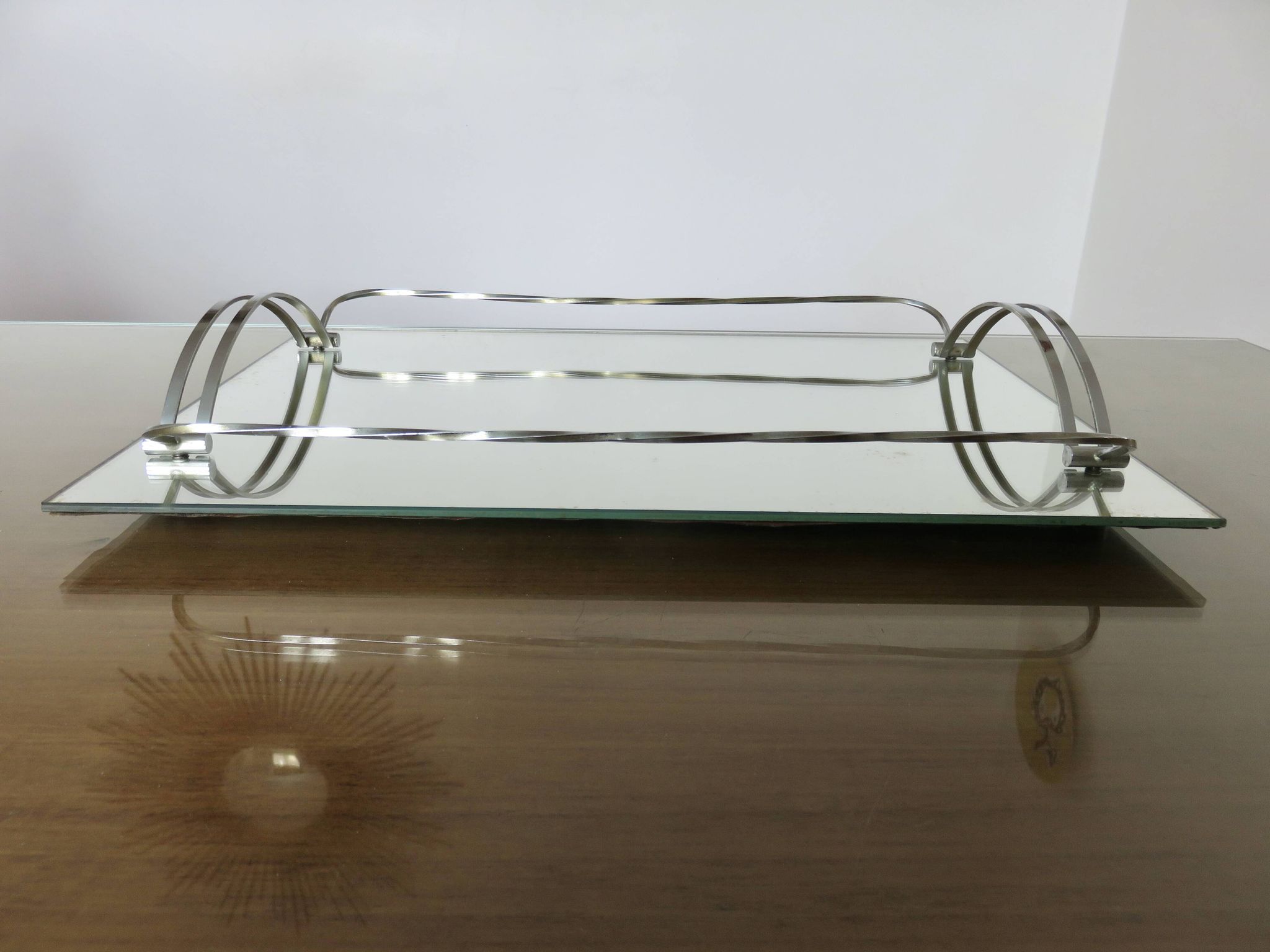 Antique French chrome-plated brass mirror tray, Art Deco style, 1920s-30s
