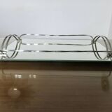 Ancien plateau miroir français en laiton chromé, art déco, années 20 30