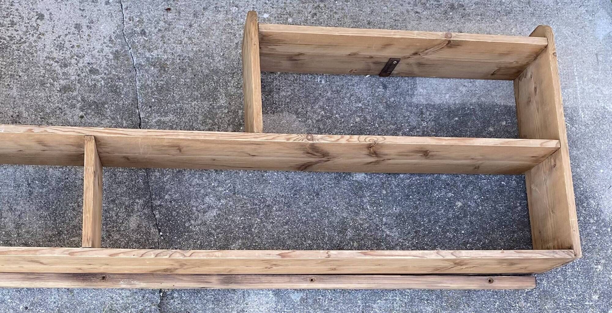 Large vintage wall shelf in raw wood