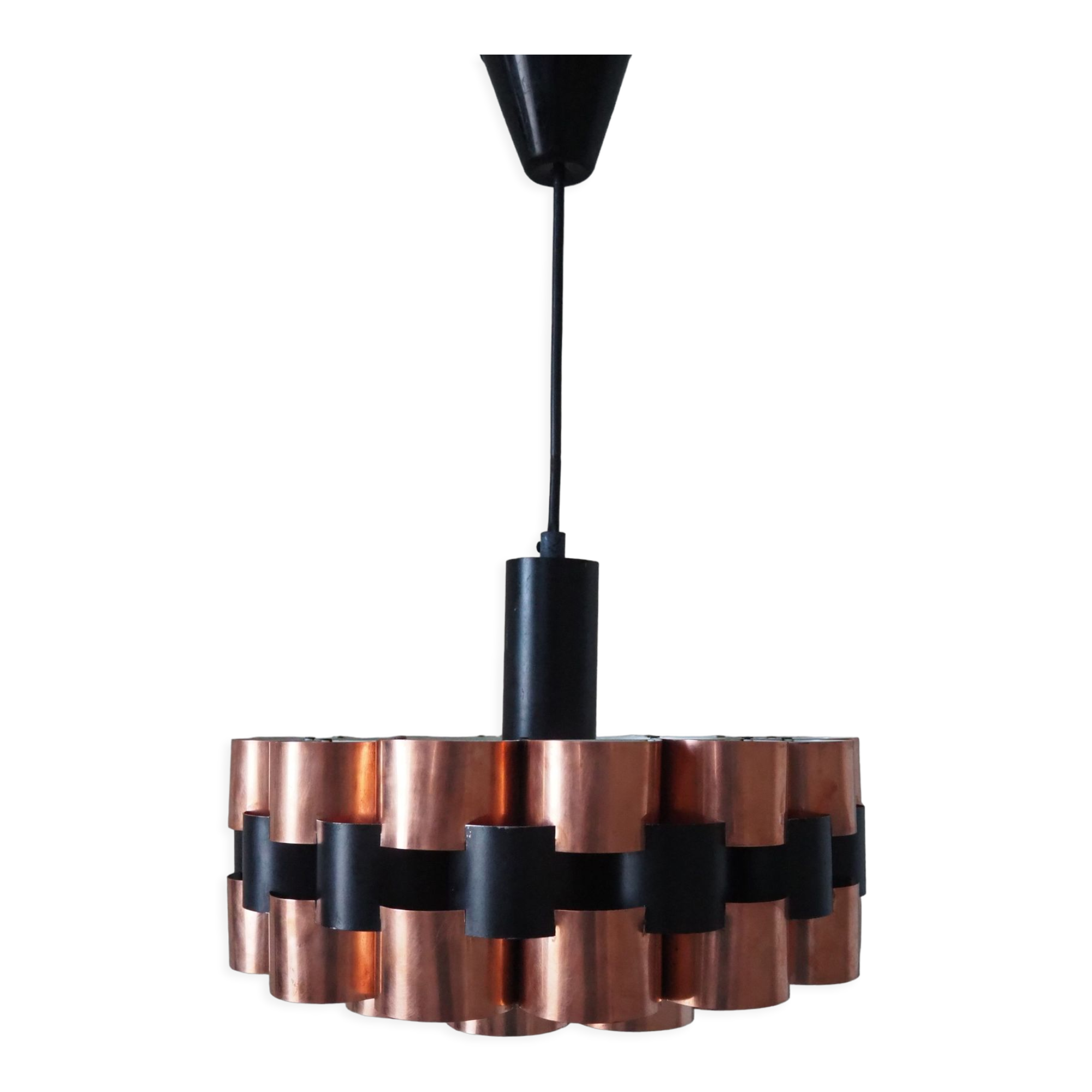 Suspension lamp from the 1960s – 1970s in copper and black metal