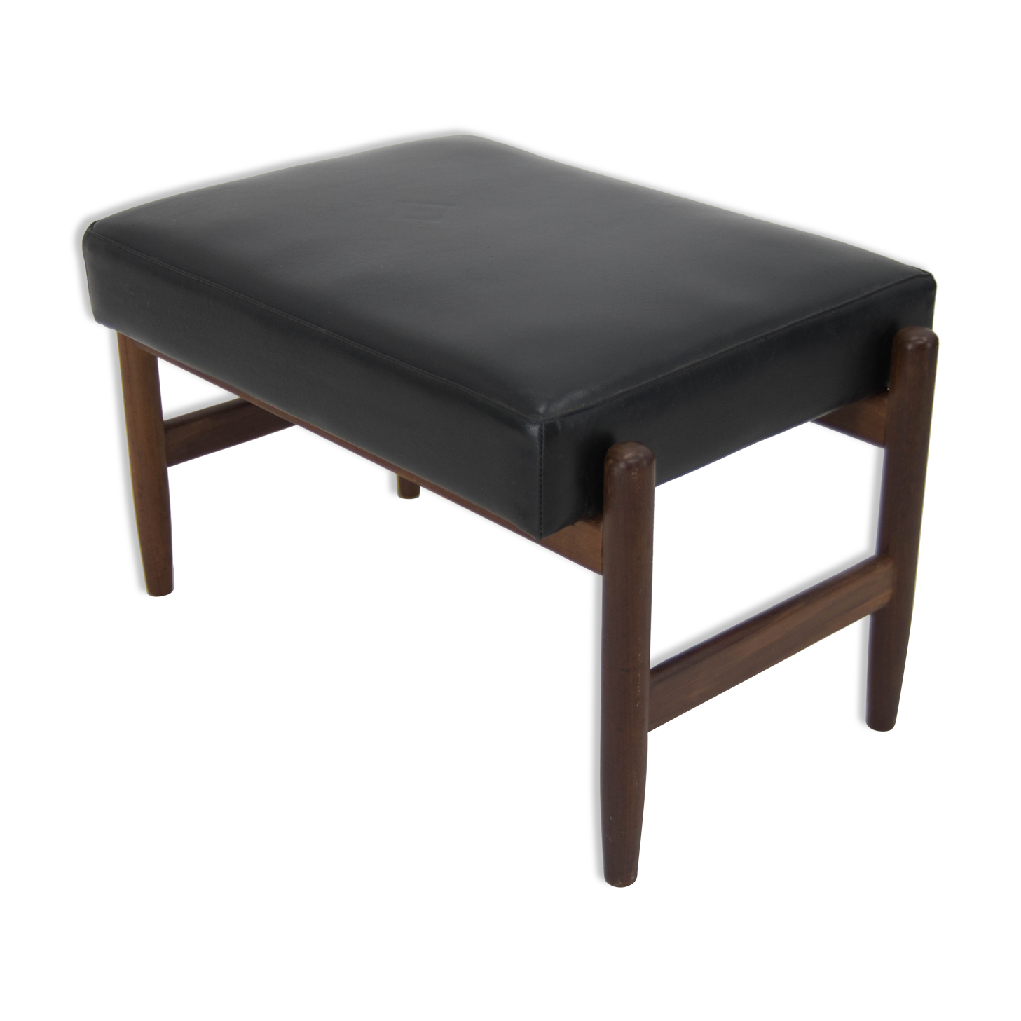 Footrest in Teak and Black Leather, Denmark, 1960s