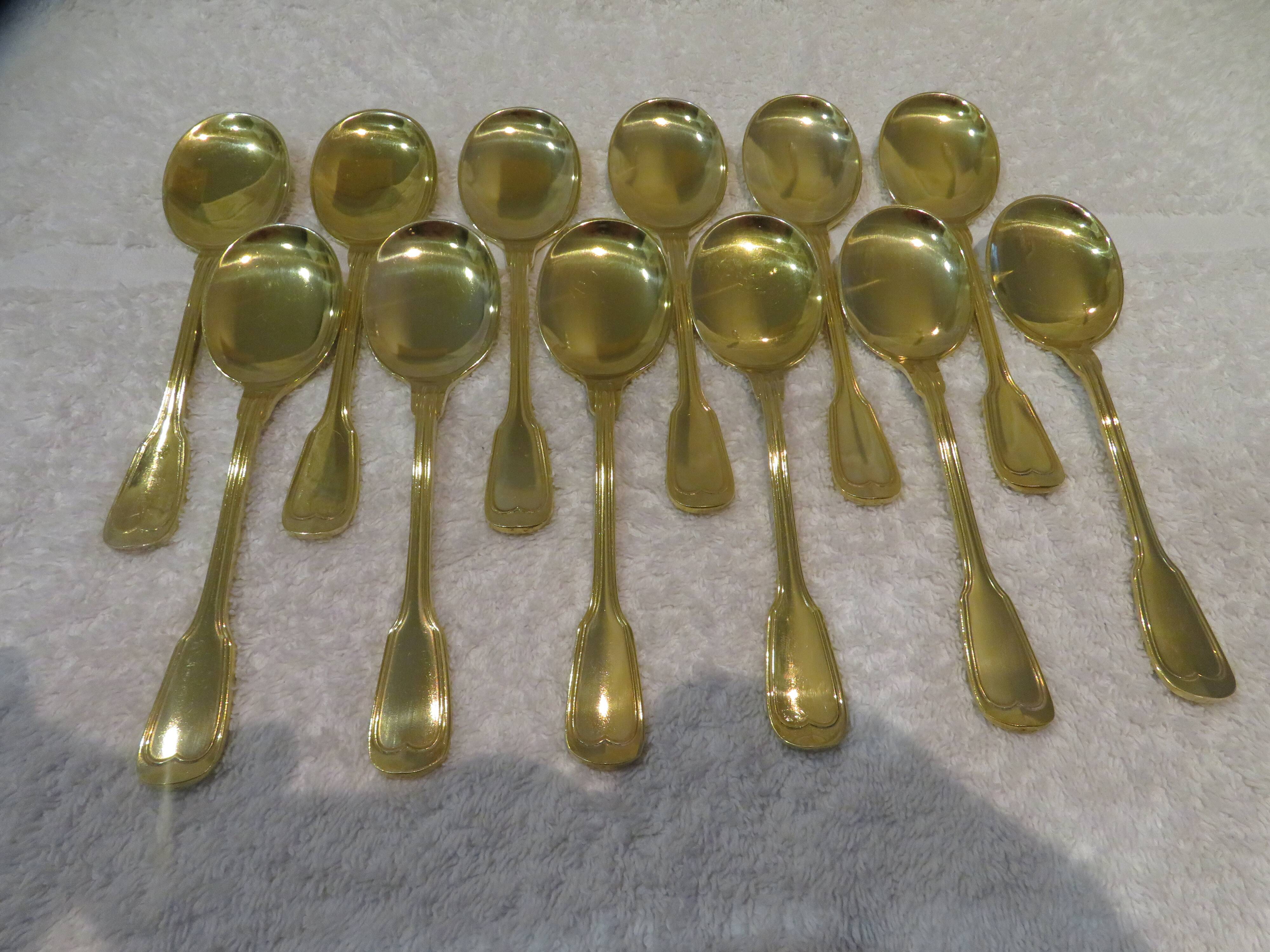 12 gold metal ice cream scoops with net decoration 14.6cm