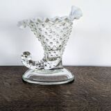 Horn cup in bubbled glass and white opaline