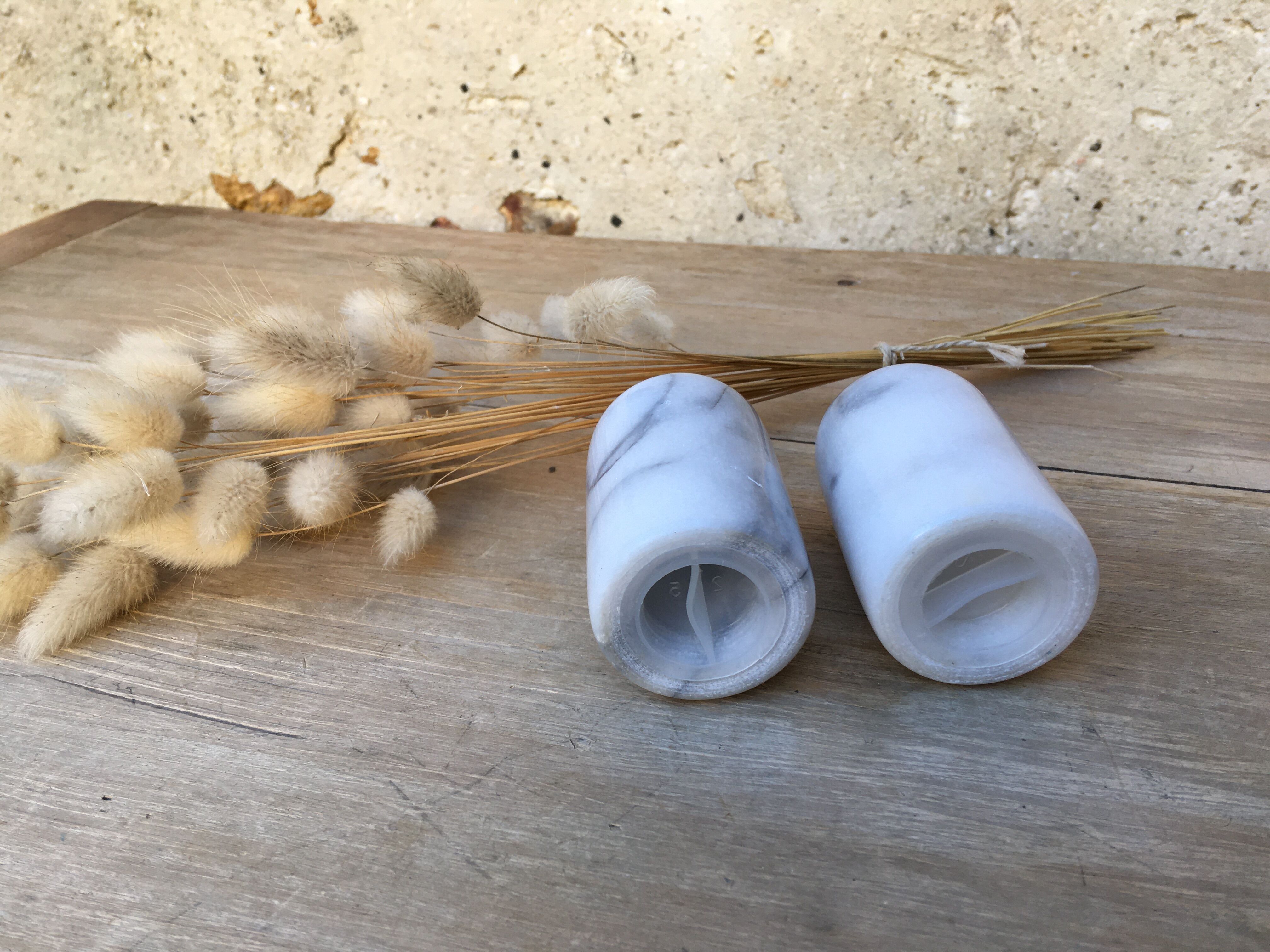 Marble pepper salt shaker duo