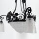 Wrought iron chandelier, tulips / pressed-molded glass bowl, Art Deco, 1930