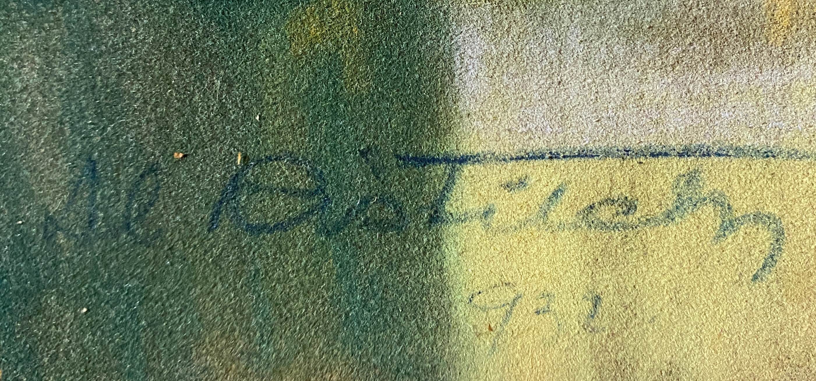 ableau Grand pastel 1922 signed Landscape of pond signed