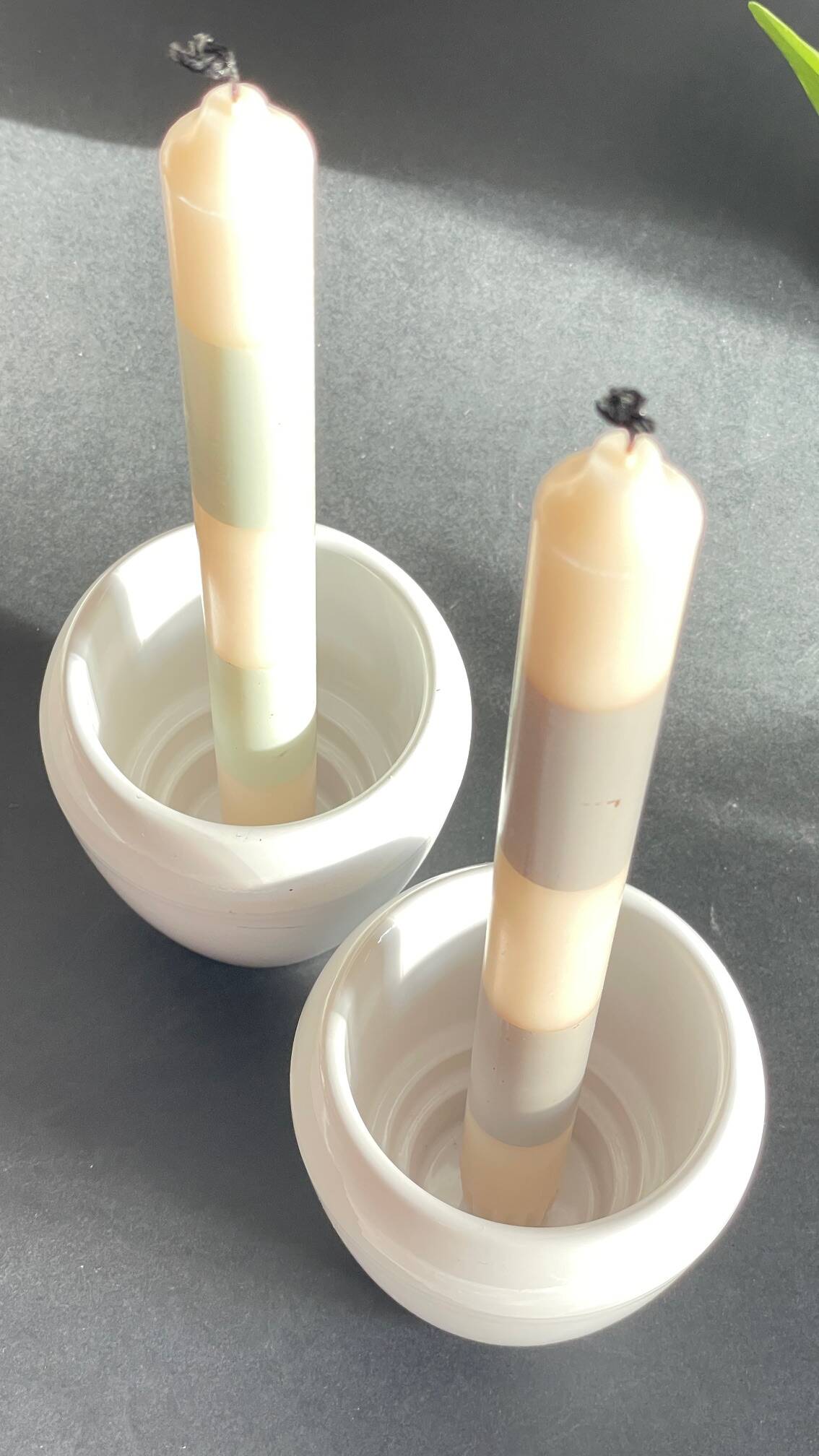 Pair of White Ceramic Candle Holders