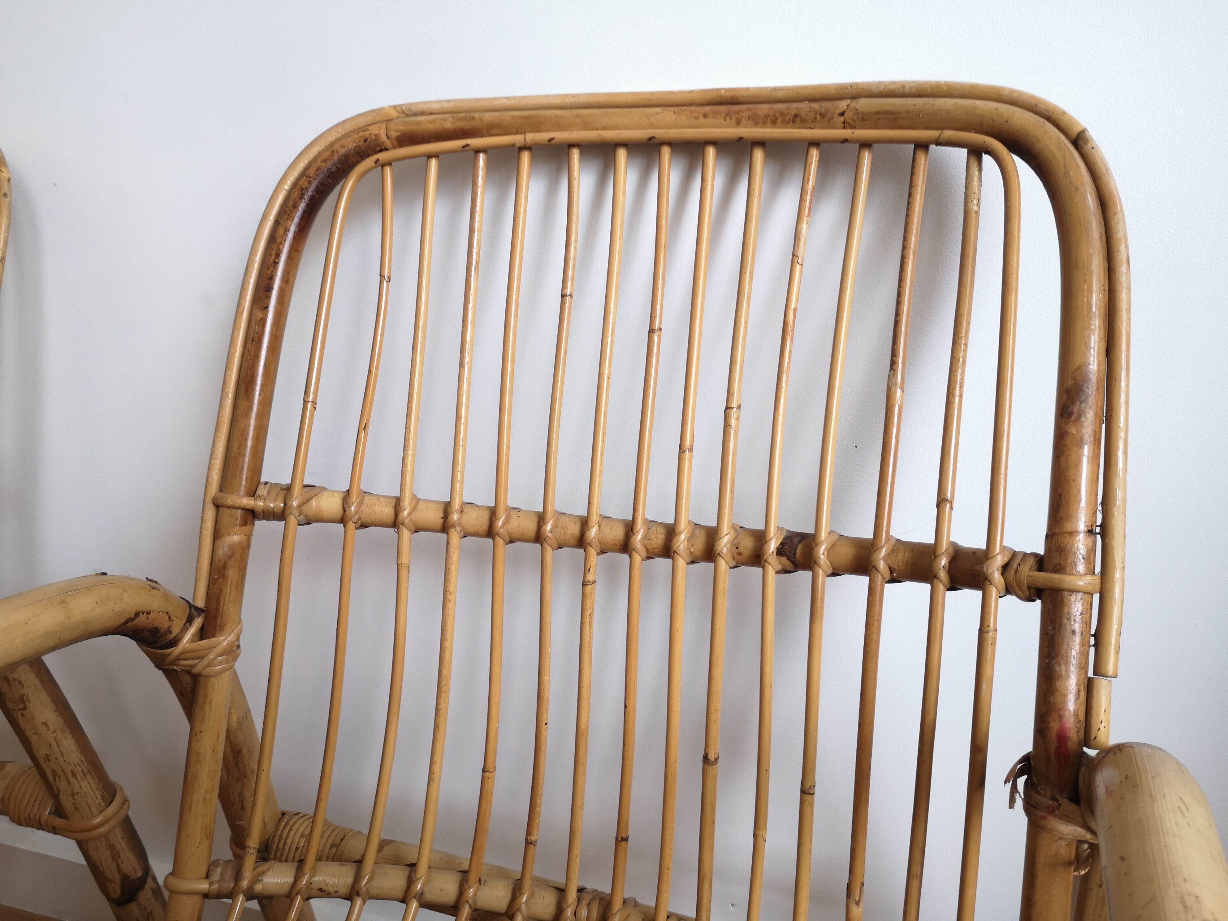 Pair of bamboo and rattan armchairs