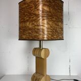 Midcentury Italian sculptural large table lamp with wood veneer shade