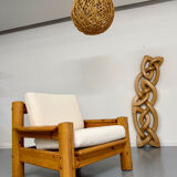 Twisted solid wood sculpture, vintage 1970s design.