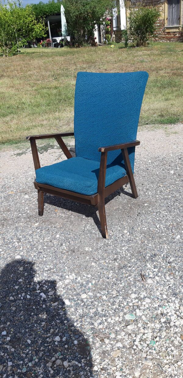 Fauteuil année 50 bois et tissus