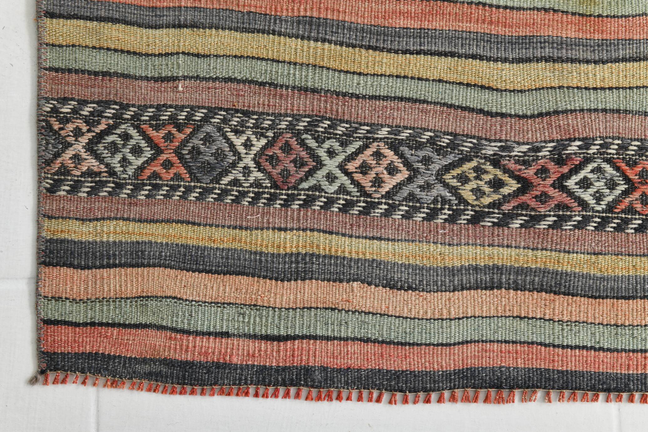 130x205Cm Pale Orange Striped Kilim Rug, Rugged Rugs, 4x7 Wool Area Rug