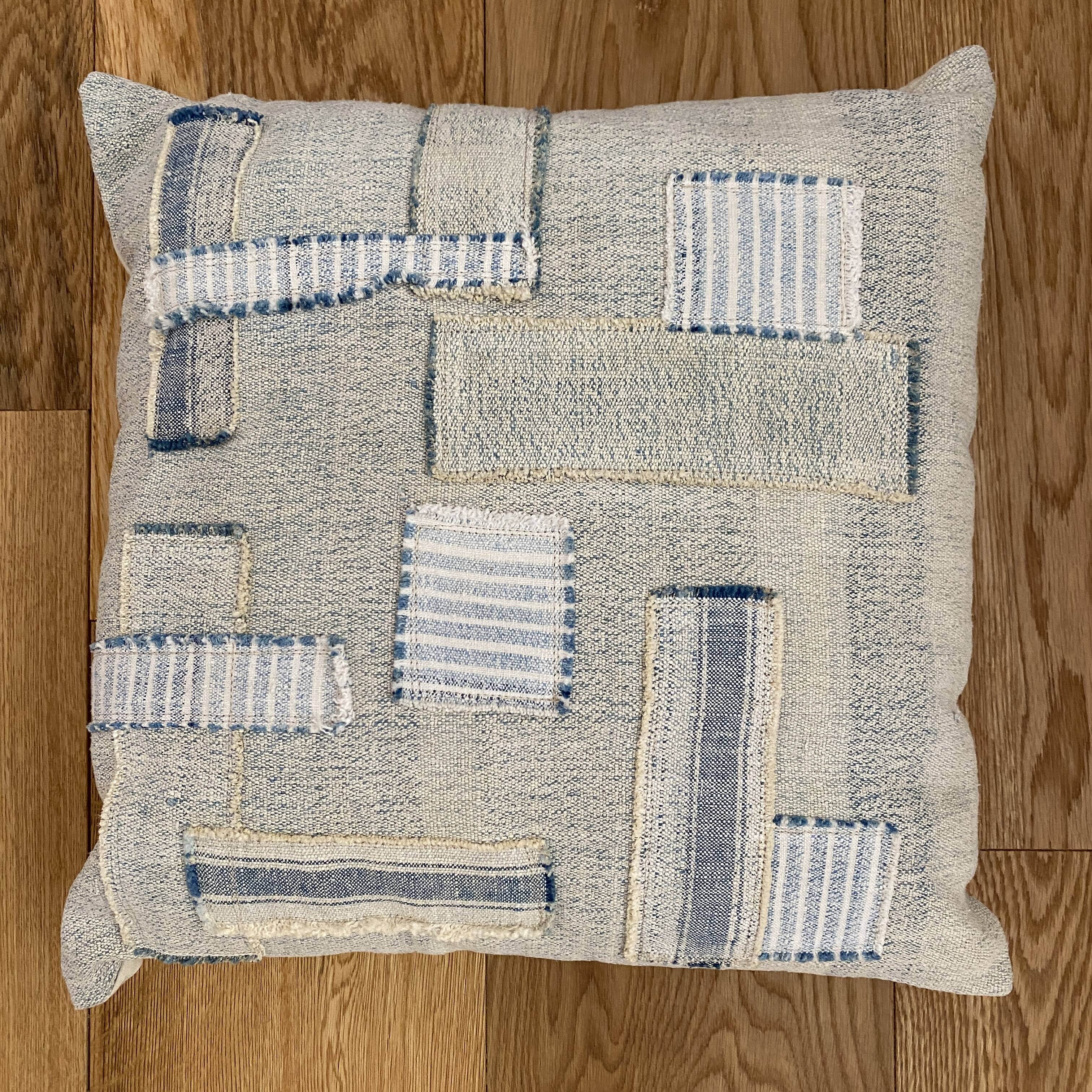 Old canvas cushion woven kilim style, patched