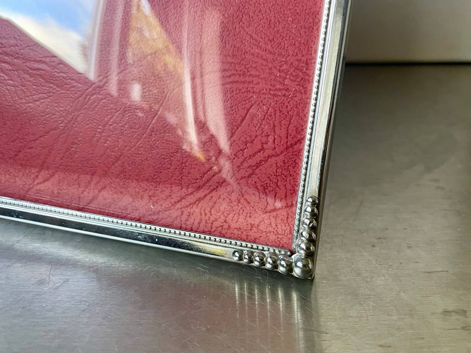 Art deco silver colored  metal frame  24.5  cm x 18.5 cm convex glass