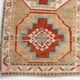 Red Cream Oriental Turkish Vintage Rug, 39x84Cm
