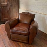 French Leather Club Chair, Havana Mustache Model, with Cuban Cigar Arms, Circa 1930's