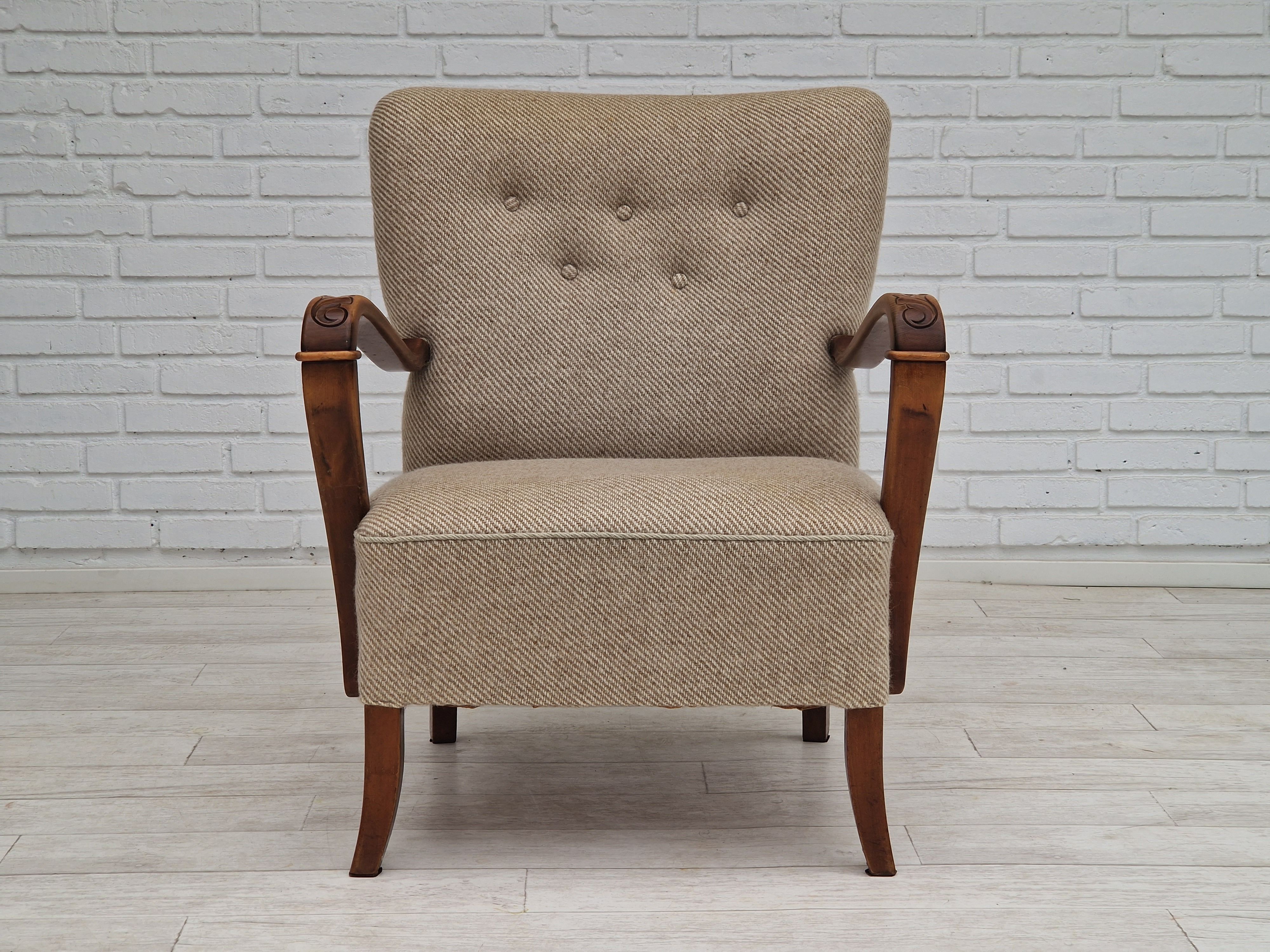1960s, Danish design, armchair in quality furniture wool fabric.