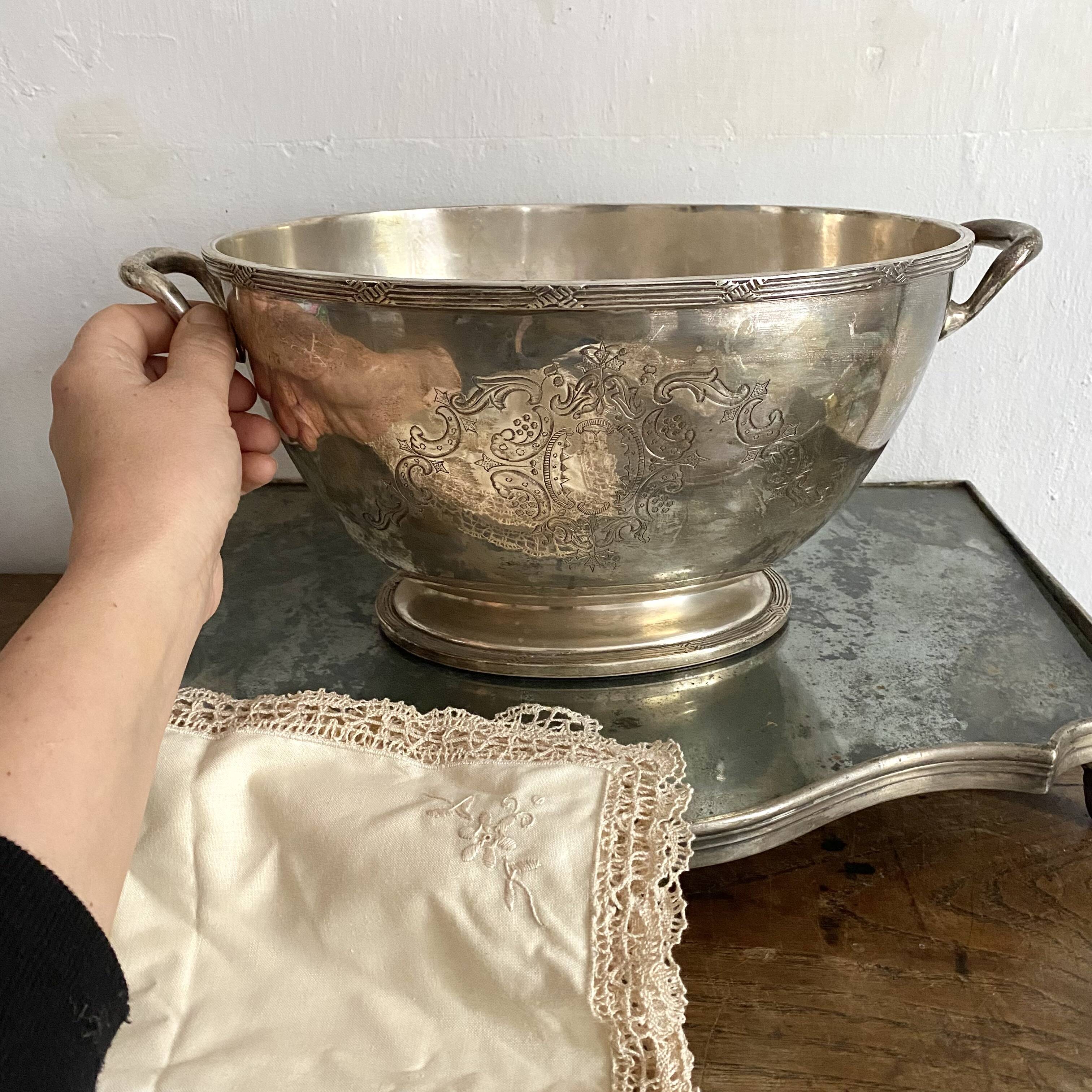 Champagne bucket, engraved silver cooler