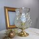 Brass foot table lamp, transparent textured molded globe, art deco style