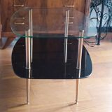 table basse cocktail 1960 deux plateaux pieds laiton