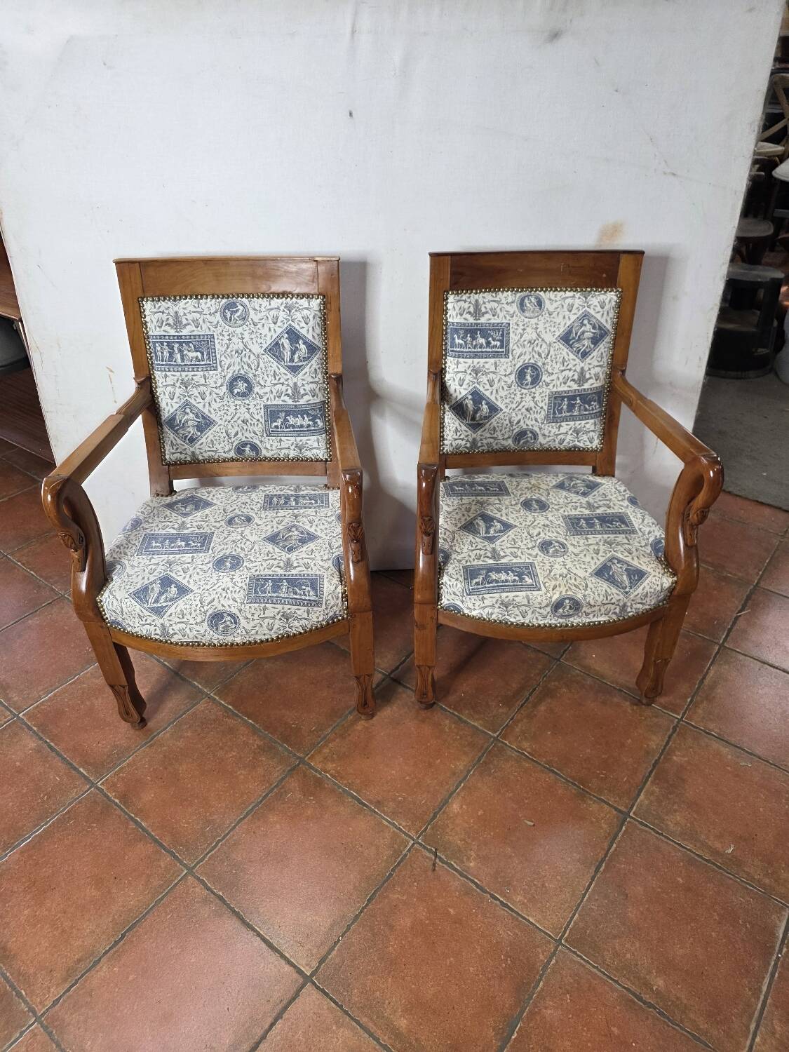 Pair of 19th century restoration armchairs in cherry wood