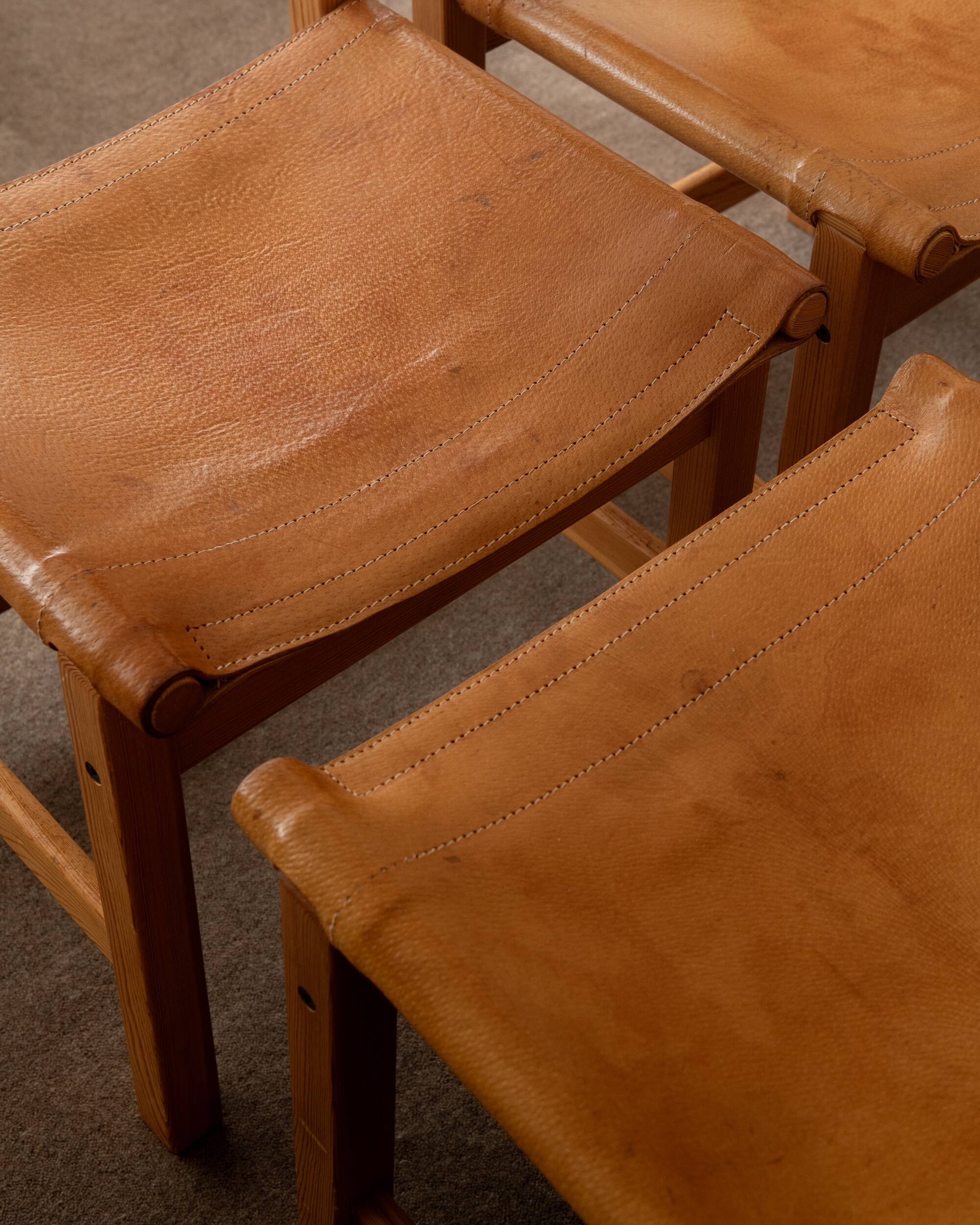 Vintage Kotka Dining Chairs Tomas Jelinek IKEA, Pine Leather 1980s Set of 6