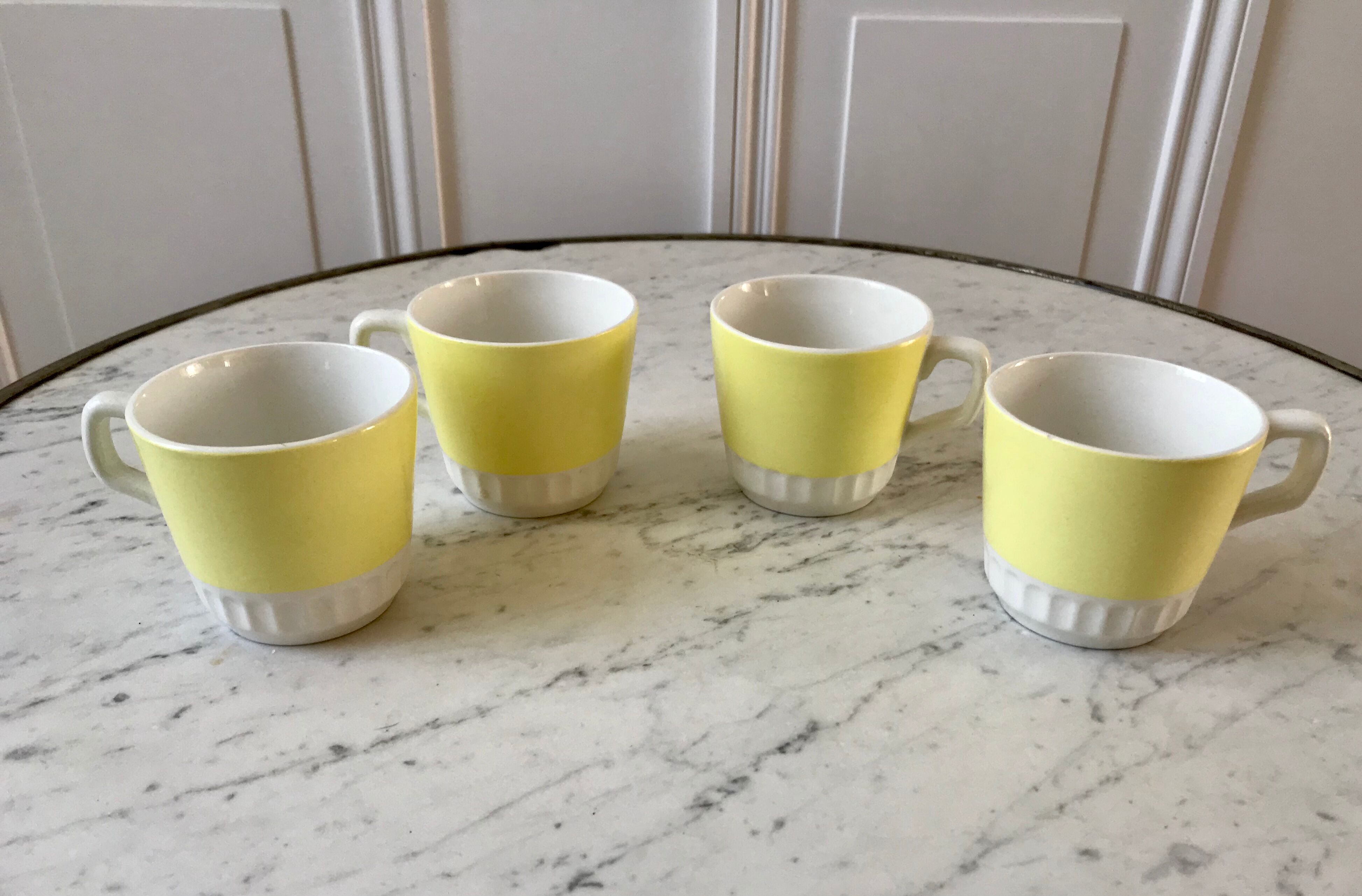 Set of 4 yellow cups Digoin Sarreguemines 50s