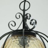 1970s Amber Glass Pendant Light with Iron Frame - 2 Available