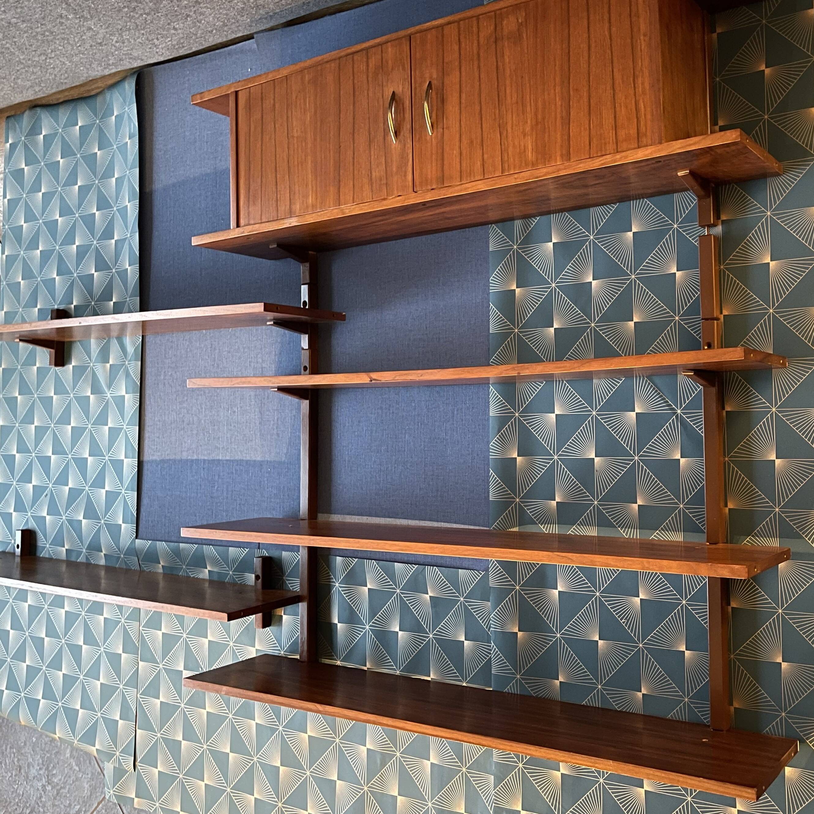 Scandinavian teak wall bookcase 1.8m x 1.1m