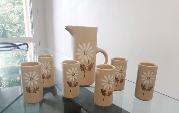 Service à apéritif, service à boissons vintage en grès de Saint-Amand