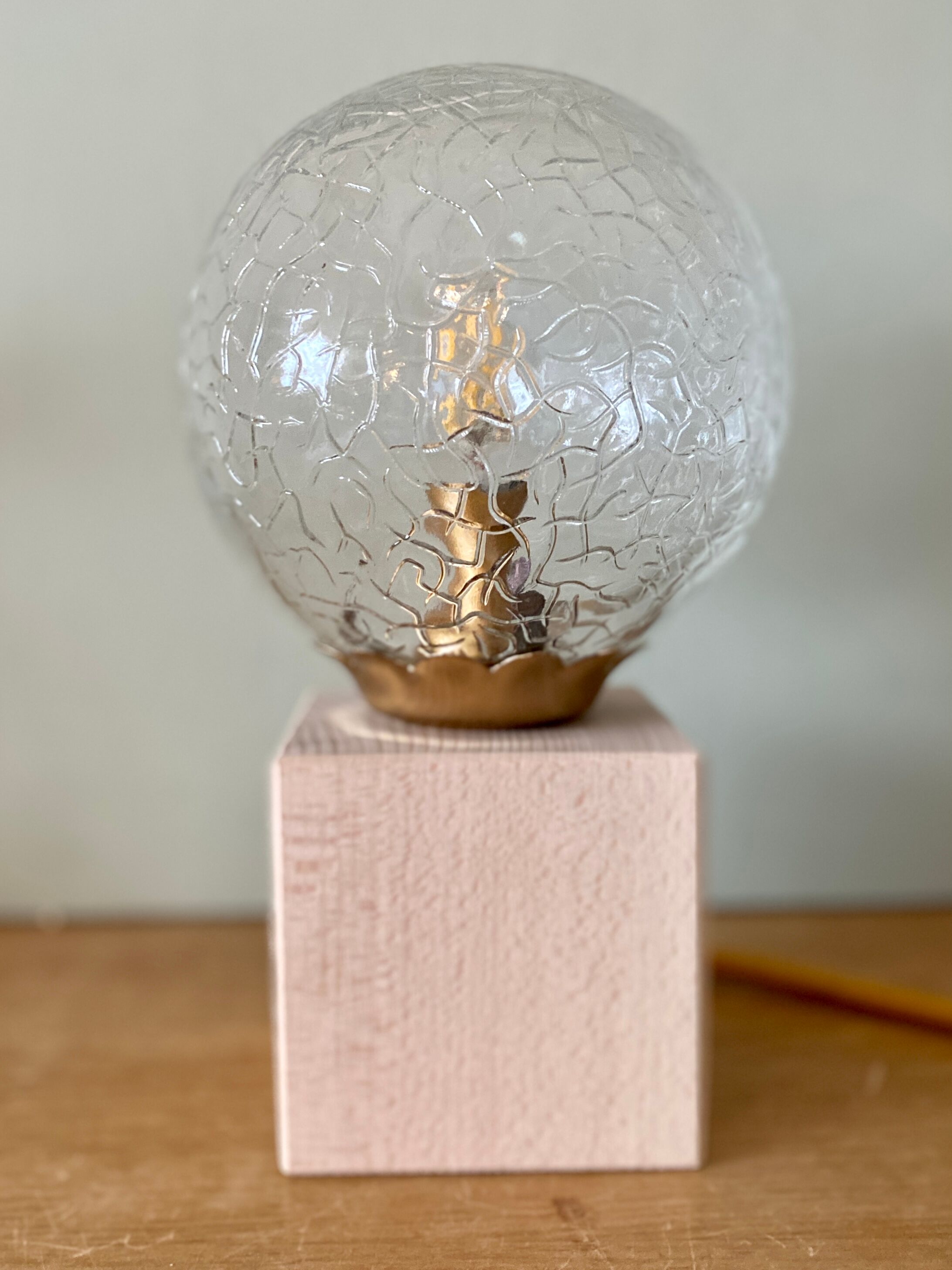 Vintage glass globe table lamp and wooden foot