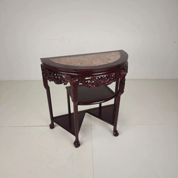Console, table d'appoint chinoise vintage en bois et marbre